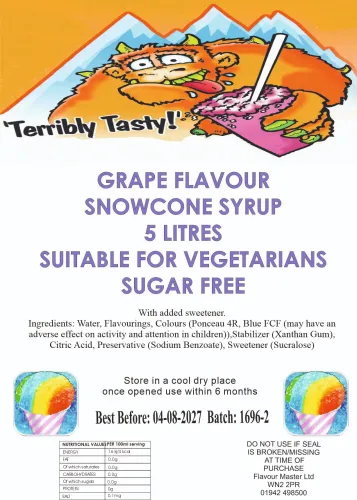 Grape Snow Cone Syrup (5 Litre) Terribly Tasty