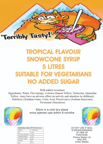Tropical Snow Cone Syrup (5 Litre) Terribly Tasty